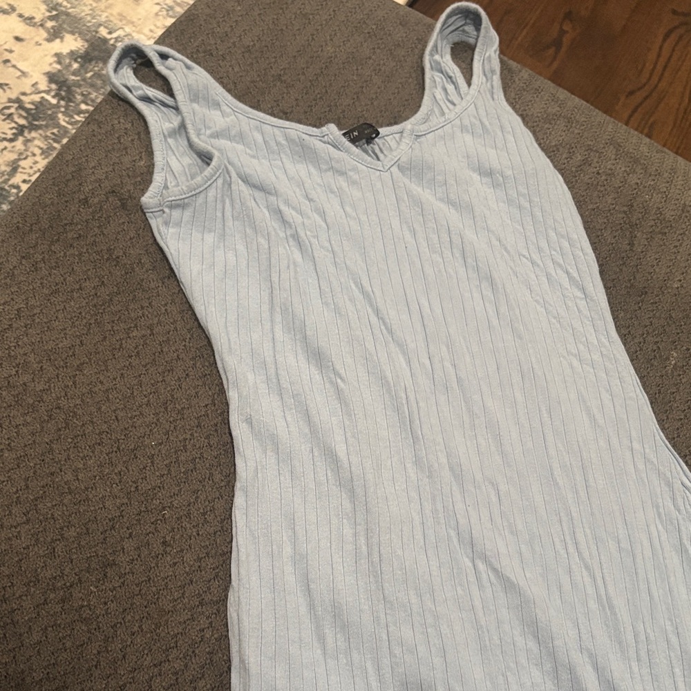SHEIN Light Blue Ribbed Tank Midi Dress